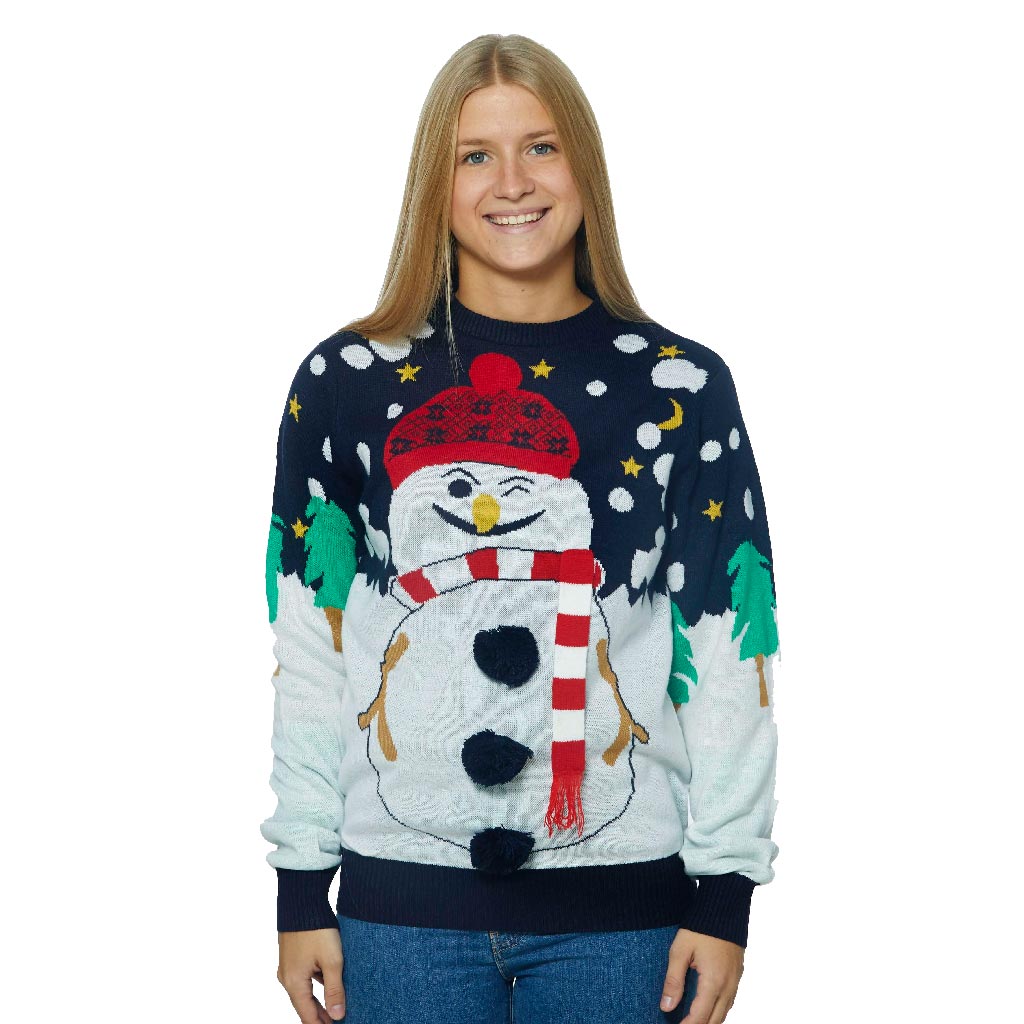 Christmas Jumper with 3D Snowman Womens