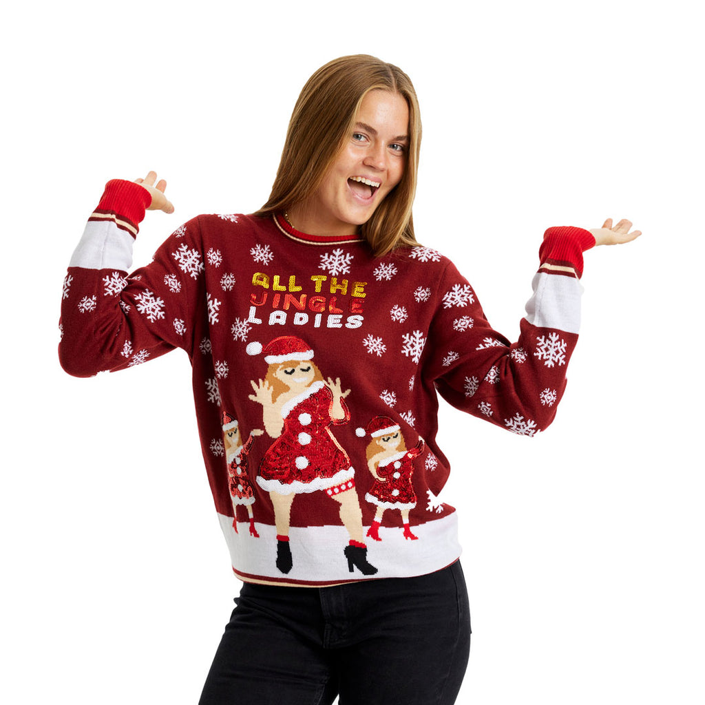 Christmas Jumper Jingle Ladies with Sequins Womens