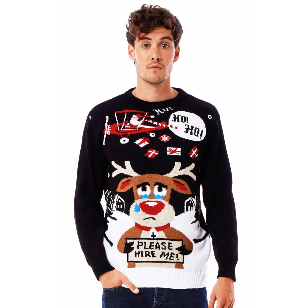 Christmas Jumper with Reindeer looking for a Job Mens