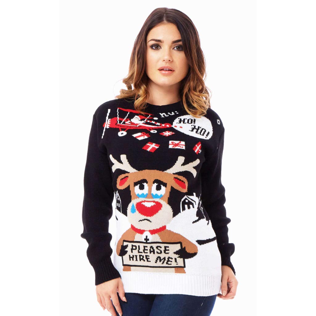Christmas Jumper with Reindeer looking for a Job Womens