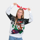 Christmas Jumper with Reindeer on Snowmobile Womens