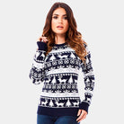 Womens Christmas Jumper with Reindeers and Trees Strips 2021