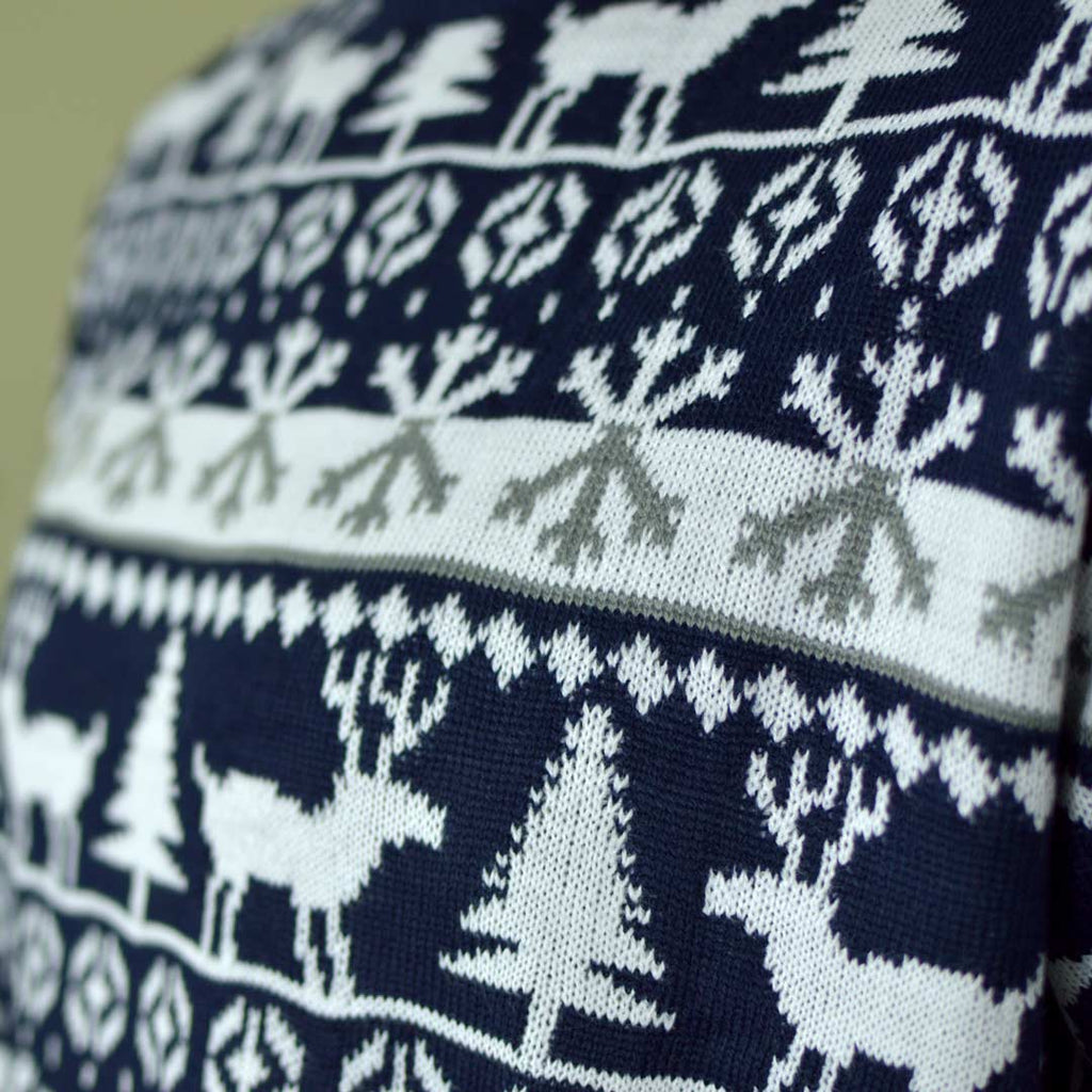 Christmas Jumper with Reindeers and Trees Strips Detail