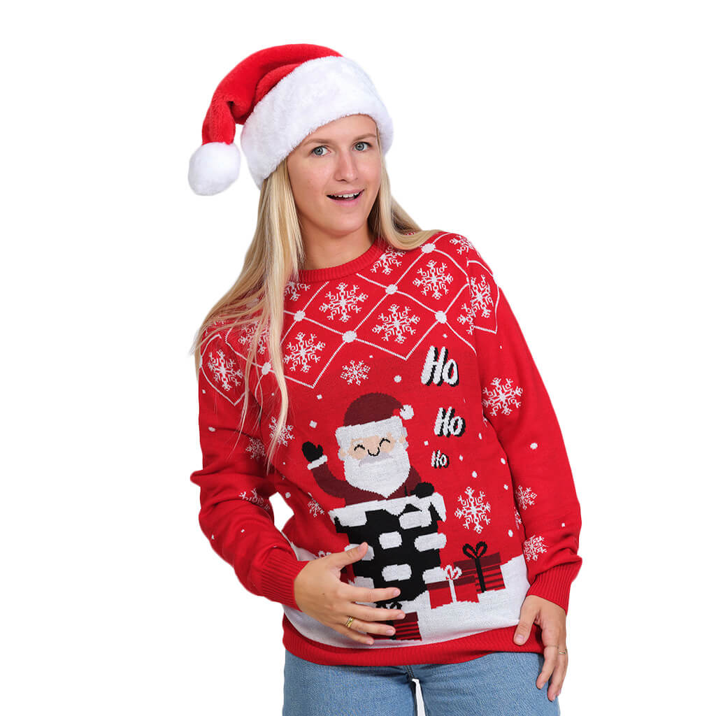 Christmas Jumper with Santa Coming through the Chimney Womens