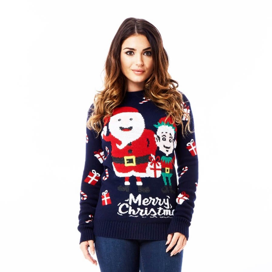 Christmas Jumper with Santa and Elf Womens