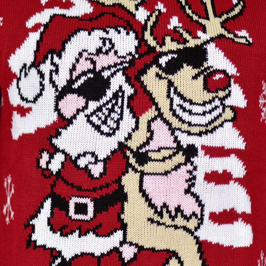 Christmas Jumper Santa and Reindeer with Sunglasses Detail