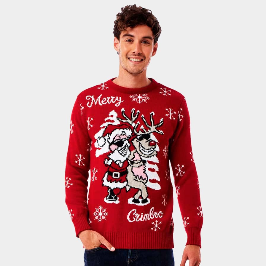 Christmas Jumper Santa and Reindeer with Sunglasses Mens