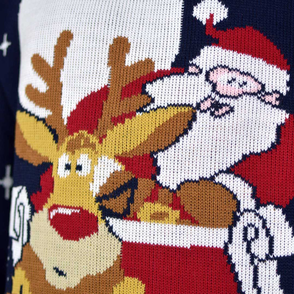 Christmas Jumper with Santa and Rudolph on Sleigh Detail