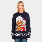 Christmas Jumper with Santa and Rudolph on Sleigh Womens