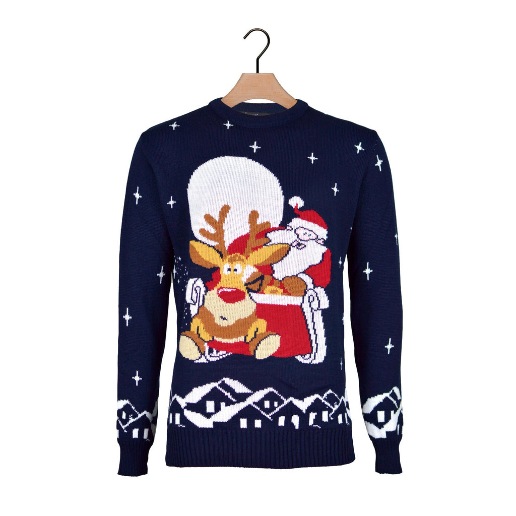 Christmas Jumper with Santa and Rudolph on Sleigh