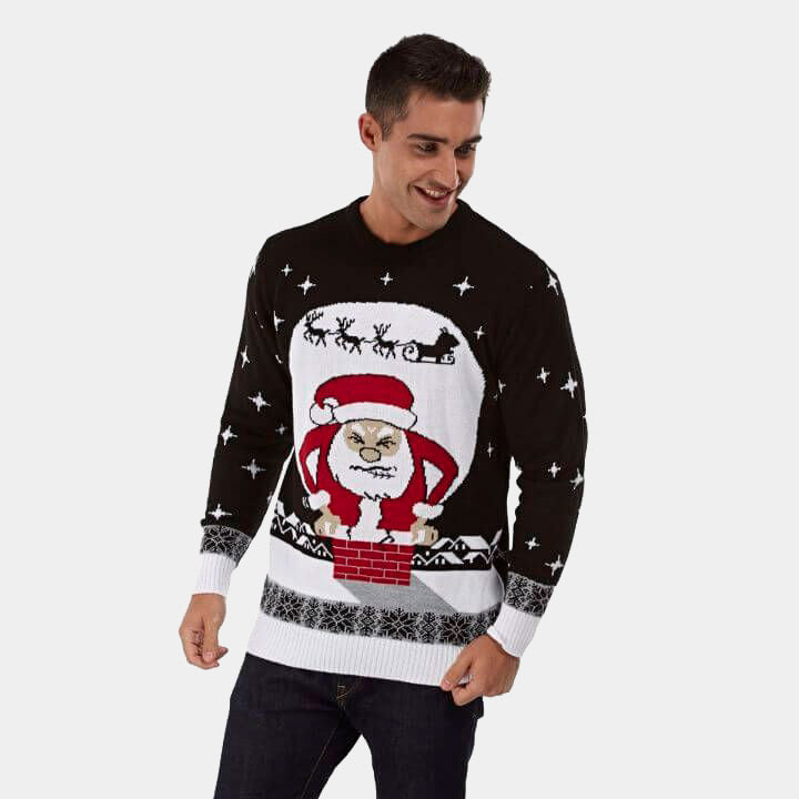 Mens Christmas Jumper with Santa stuck in the Chimney