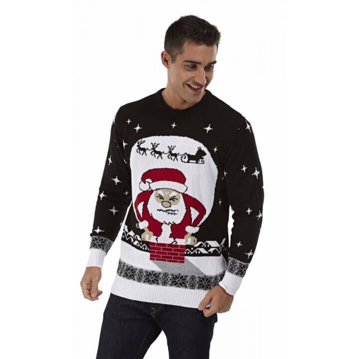 Mens Christmas Jumper with Santa stuck in the Chimney