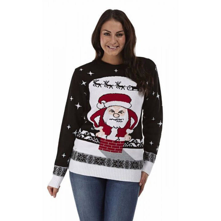 Womens Christmas Jumper with Santa stuck in the Chimney