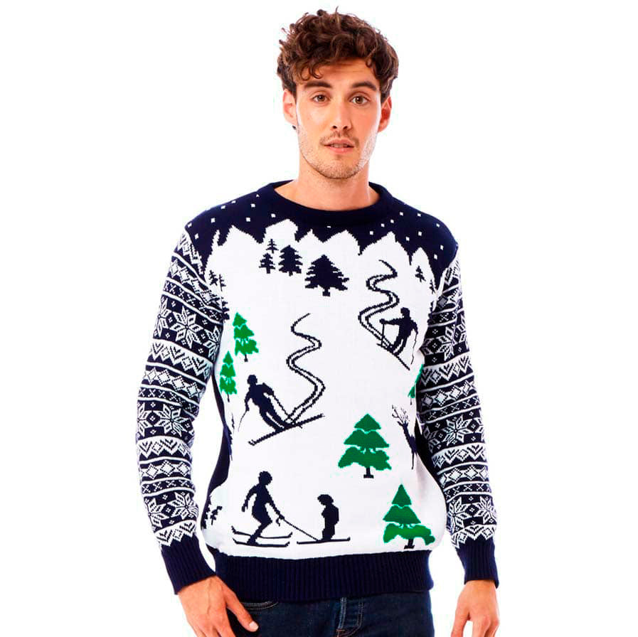 Christmas Jumper with Skiers Mens
