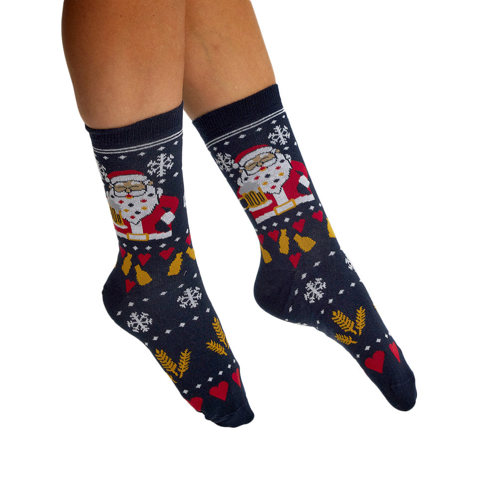 Christmas Socks Unisex Santa with Beer Womens and Mens