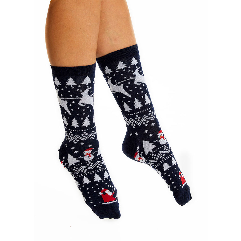 Christmas Socks Unisex with Trees, Snowmens and Santa Womens and Mens