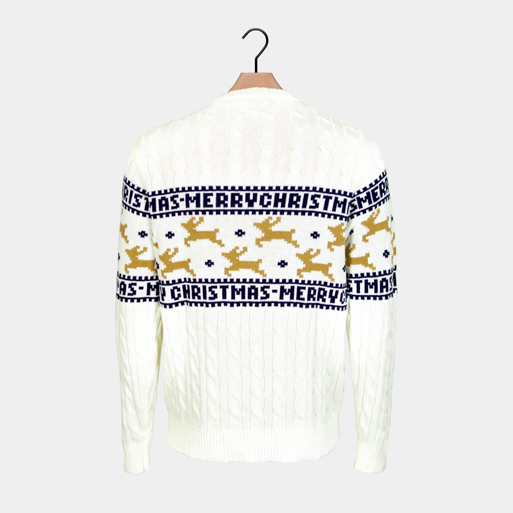 White Classy Christmas Jumper with Reindeers Back