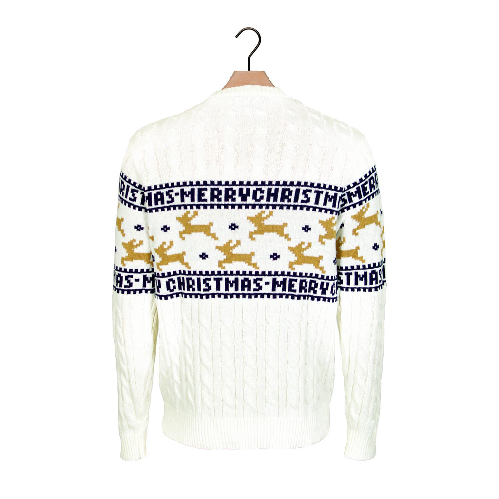 White Classy Christmas Jumper with Reindeers Back