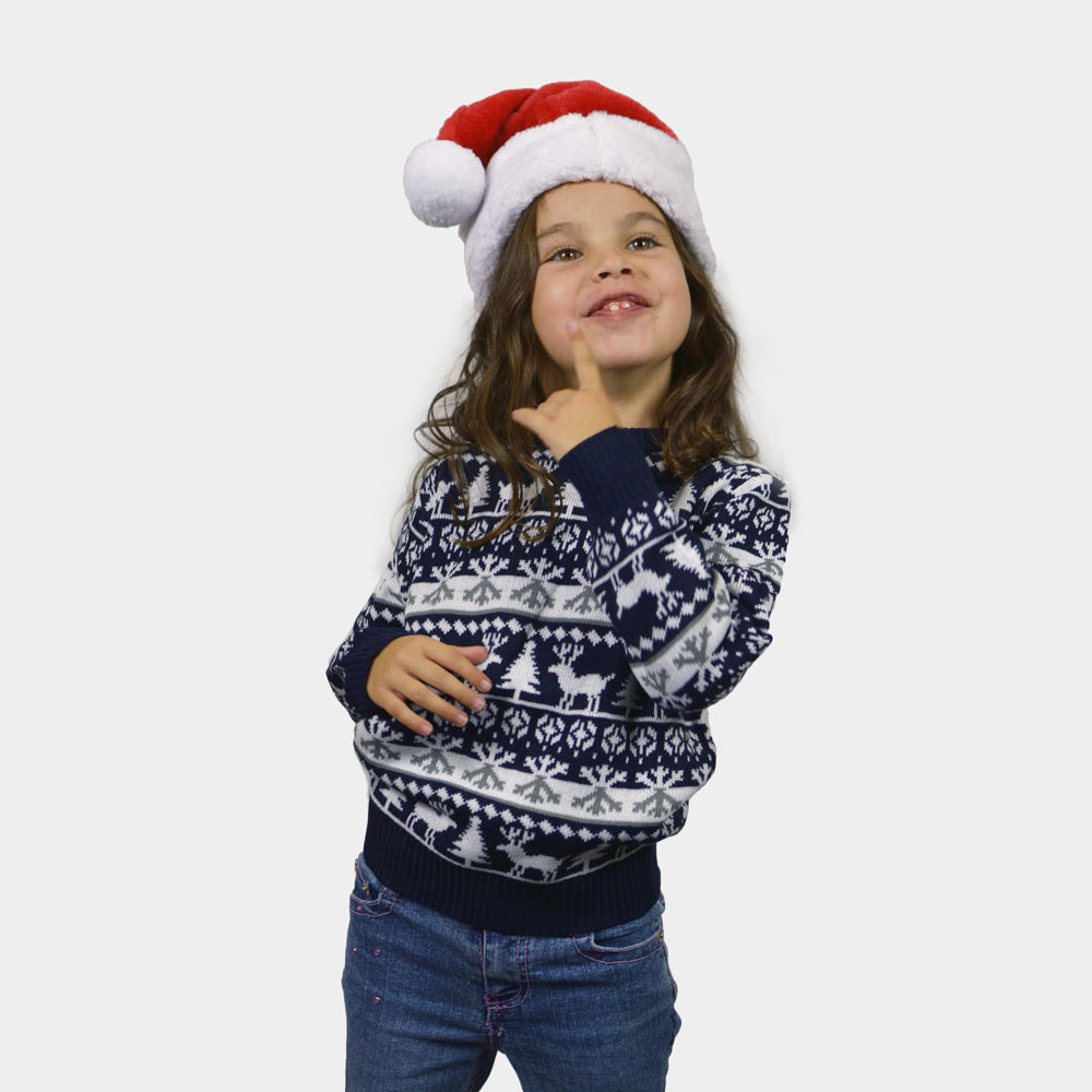 Family Christmas Jumper with Reindeers and Trees Strips Kids