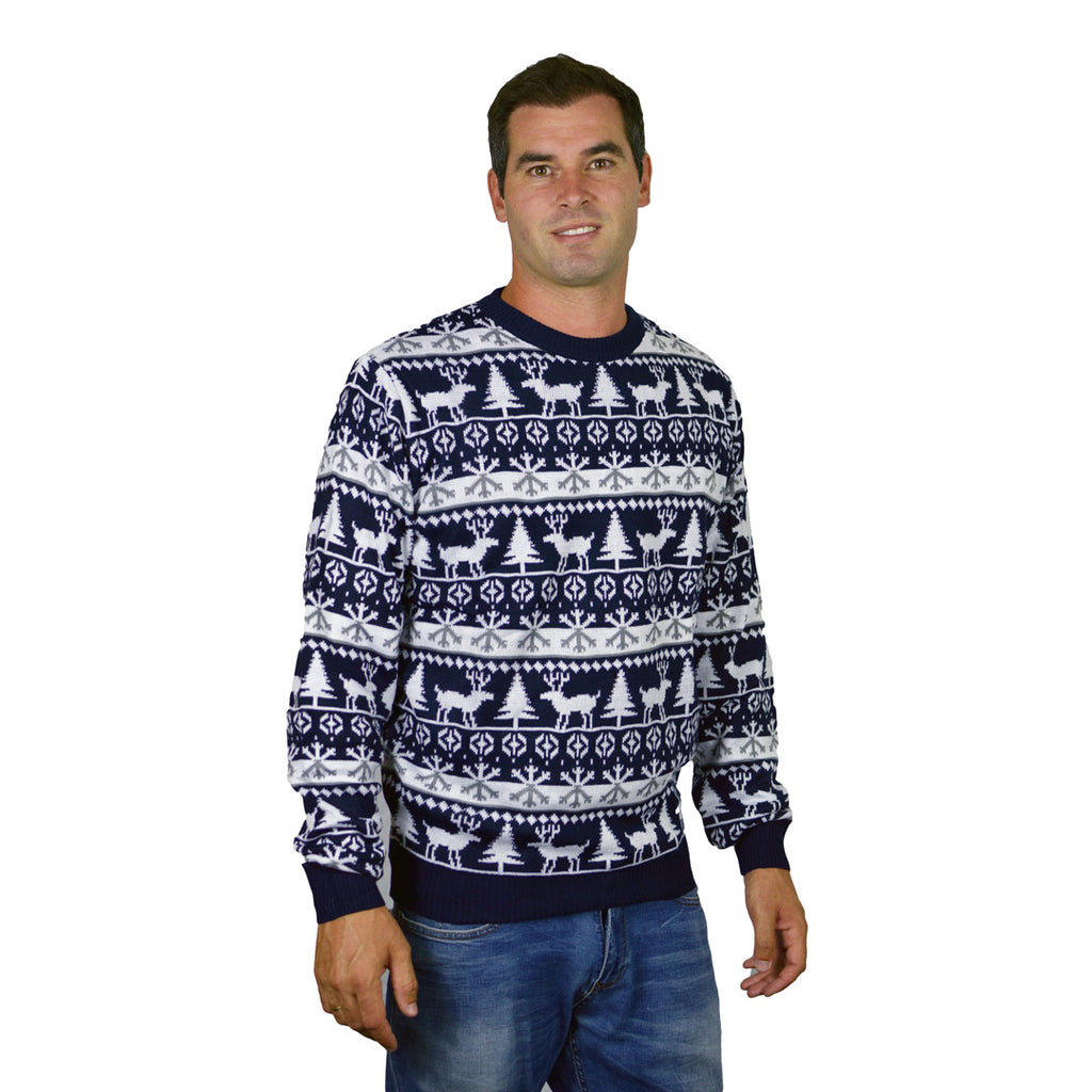 Family Christmas Jumper with Reindeers and Trees Strips Mens