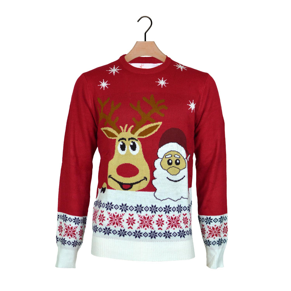Family Christmas Jumper with Santa and Rudolph Smiling