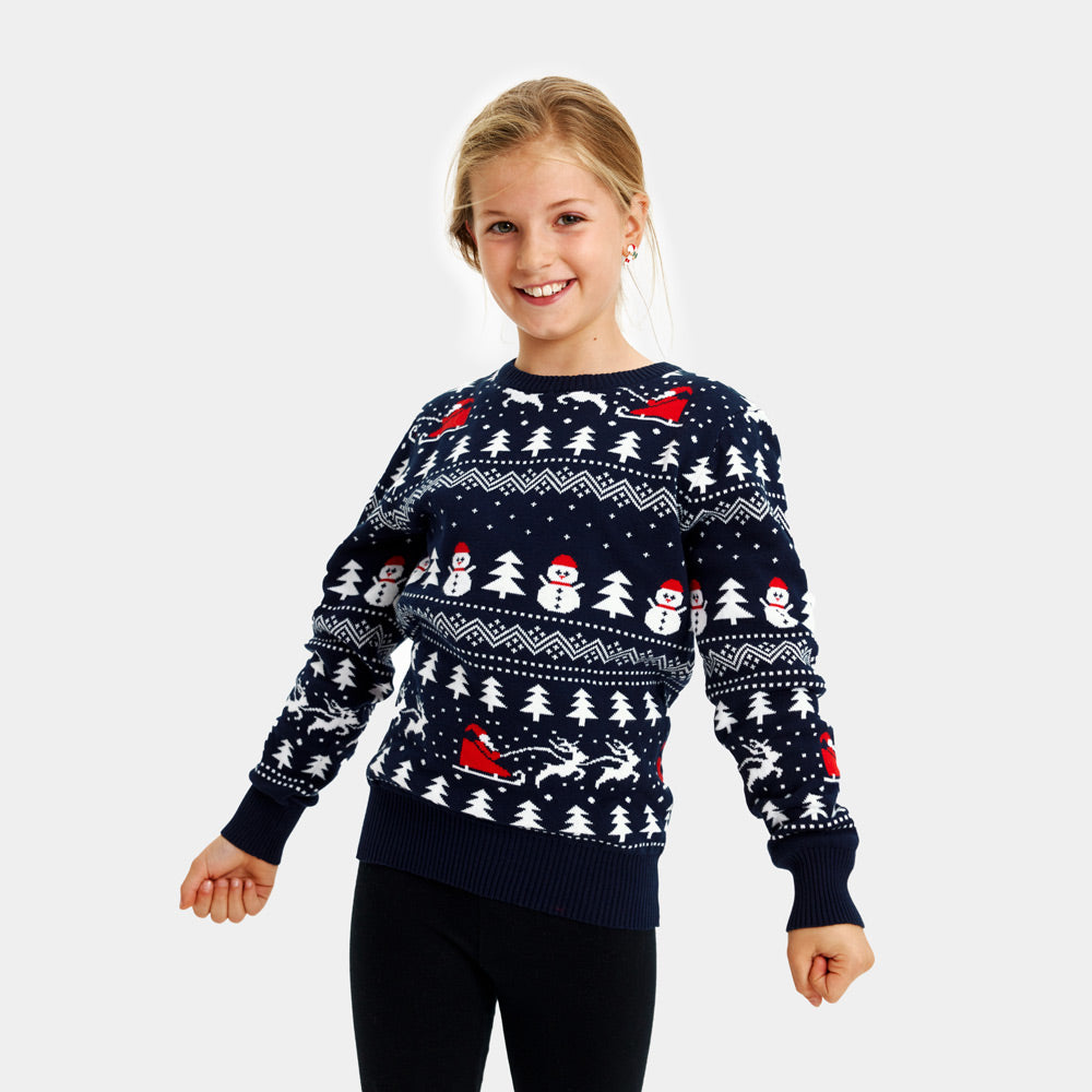 Family Christmas Jumper with Trees, Snowmens and Santa Kids