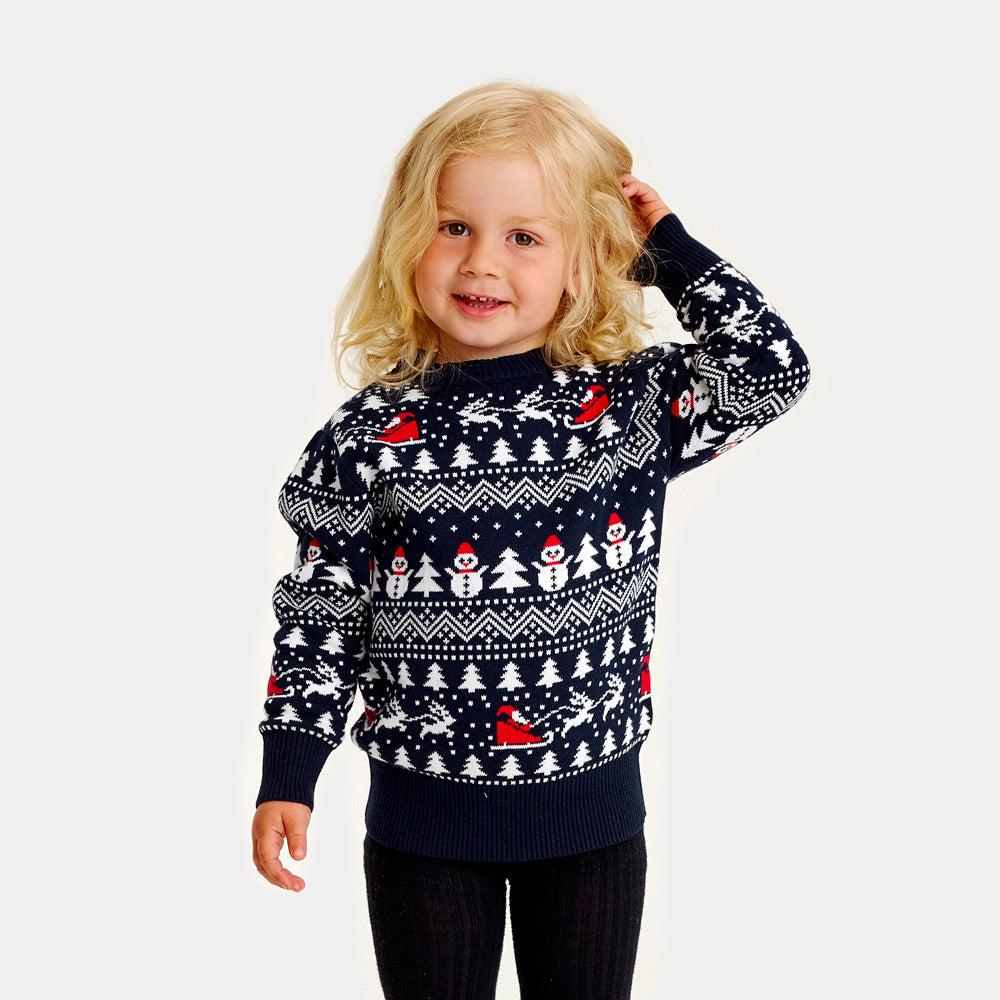 Organic Cotton Family Christmas Jumper with Trees, Snowmens and Santa Girl