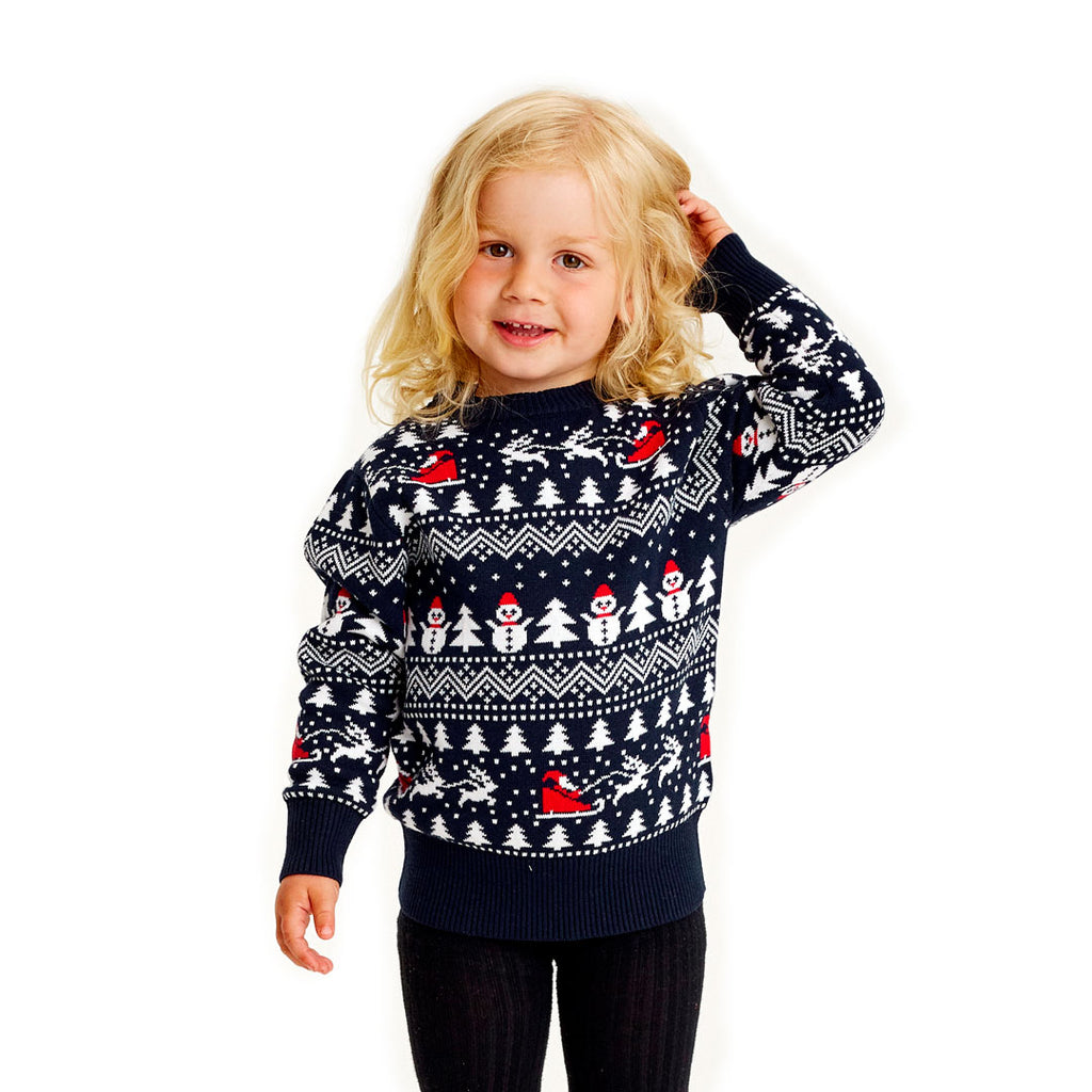 Organic Cotton Family Christmas Jumper with Trees, Snowmens and Santa Girl