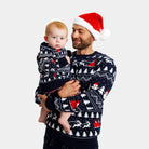 Organic Cotton Family Christmas Jumper with Trees, Snowmens and Santa