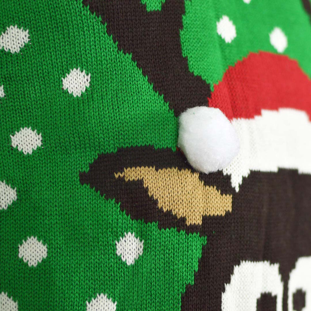 Green 3D Christmas Jumper Reindeer with Santa's hat Detail