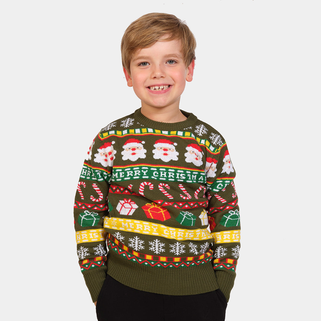 Green Boys Christmas Jumper with Santa and Gifts