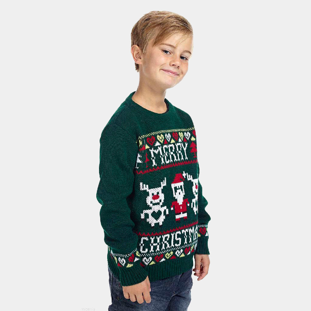 Green Boys Merry Christmas Jumper