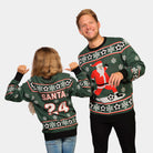 Mens Green Christmas Jumper with Santa playing Football