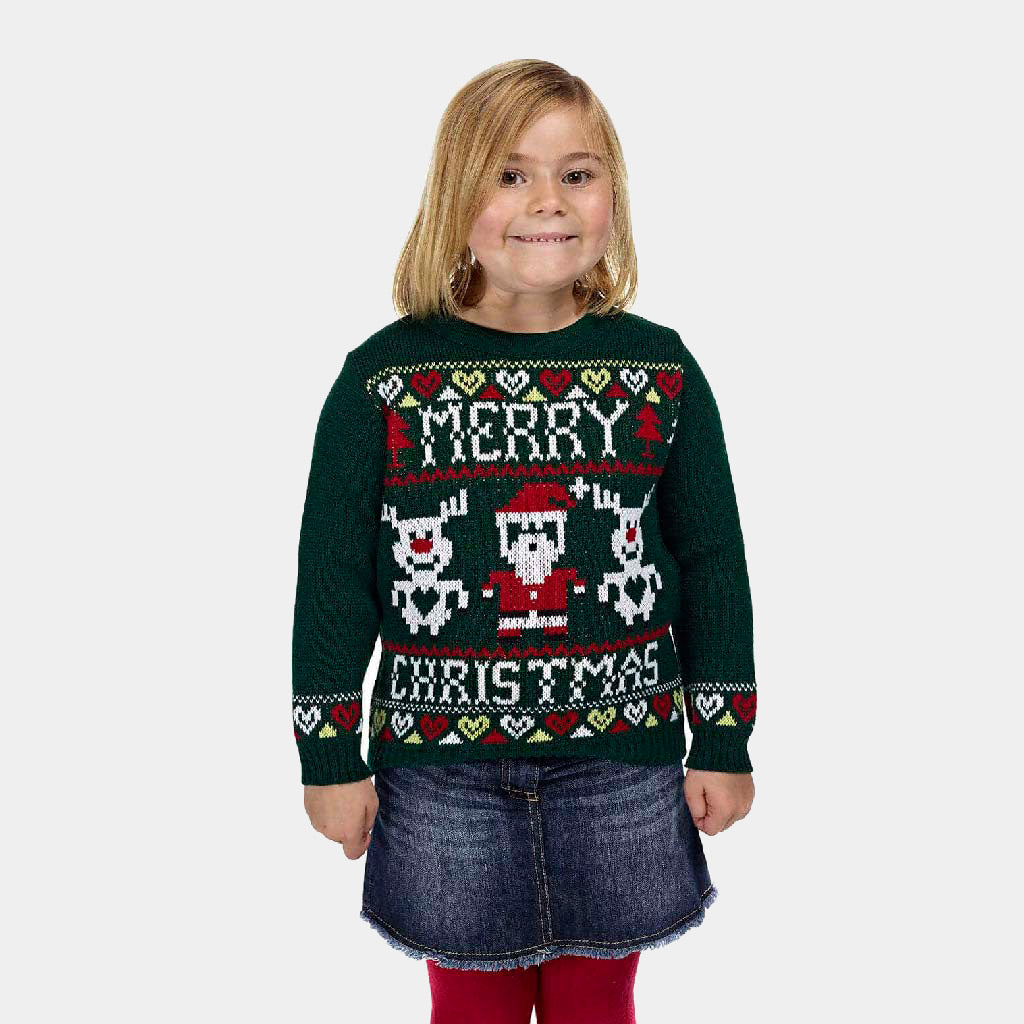 Green Girls Merry Christmas Jumper