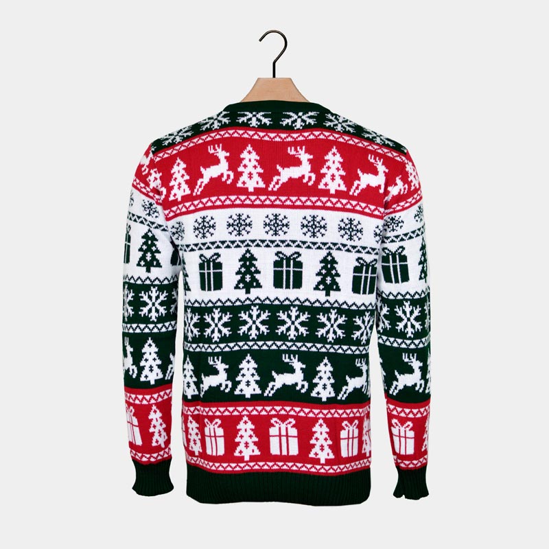 Green, Red and White Strips Christmas Jumper Back