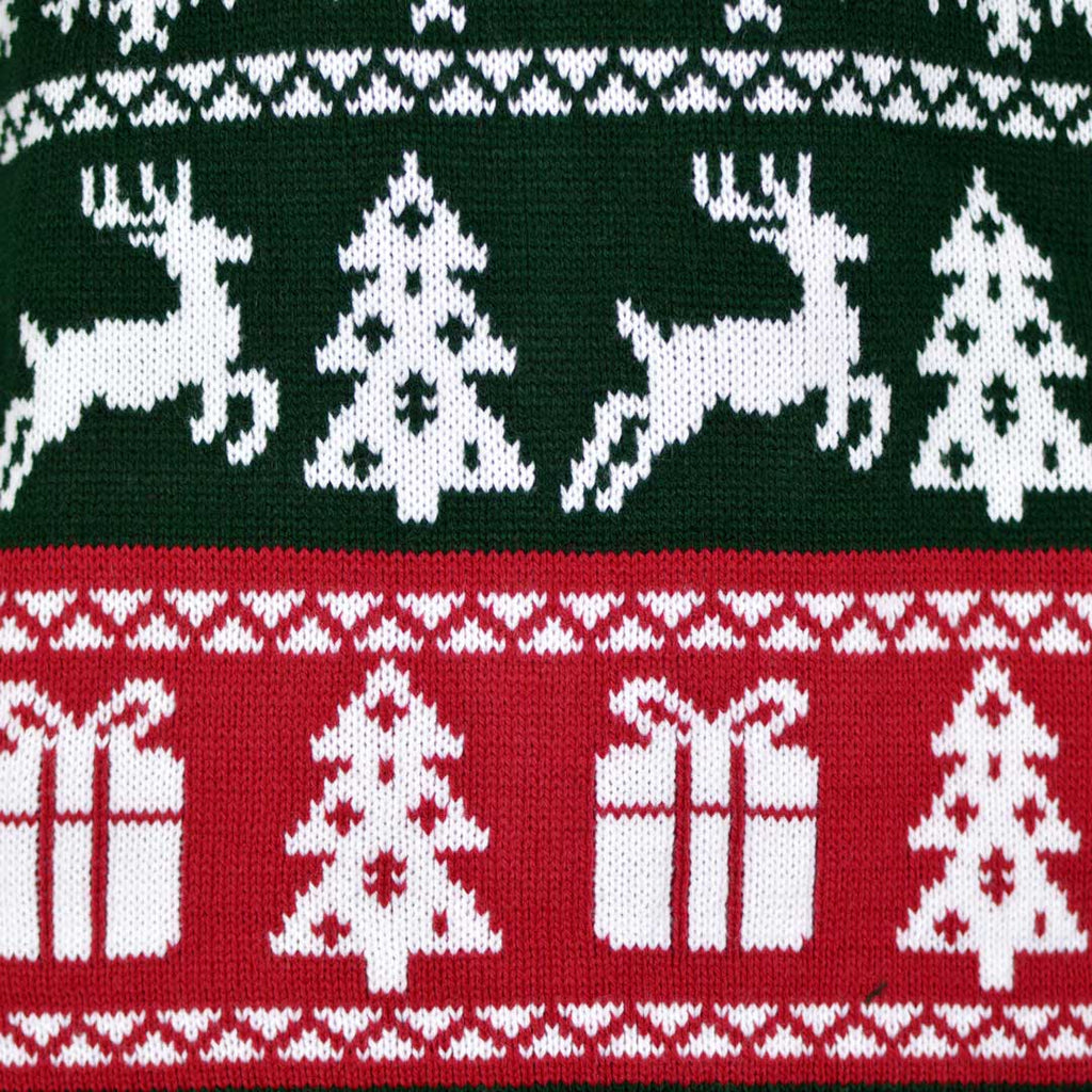 Green, Red and White Strips Christmas Jumper Detail