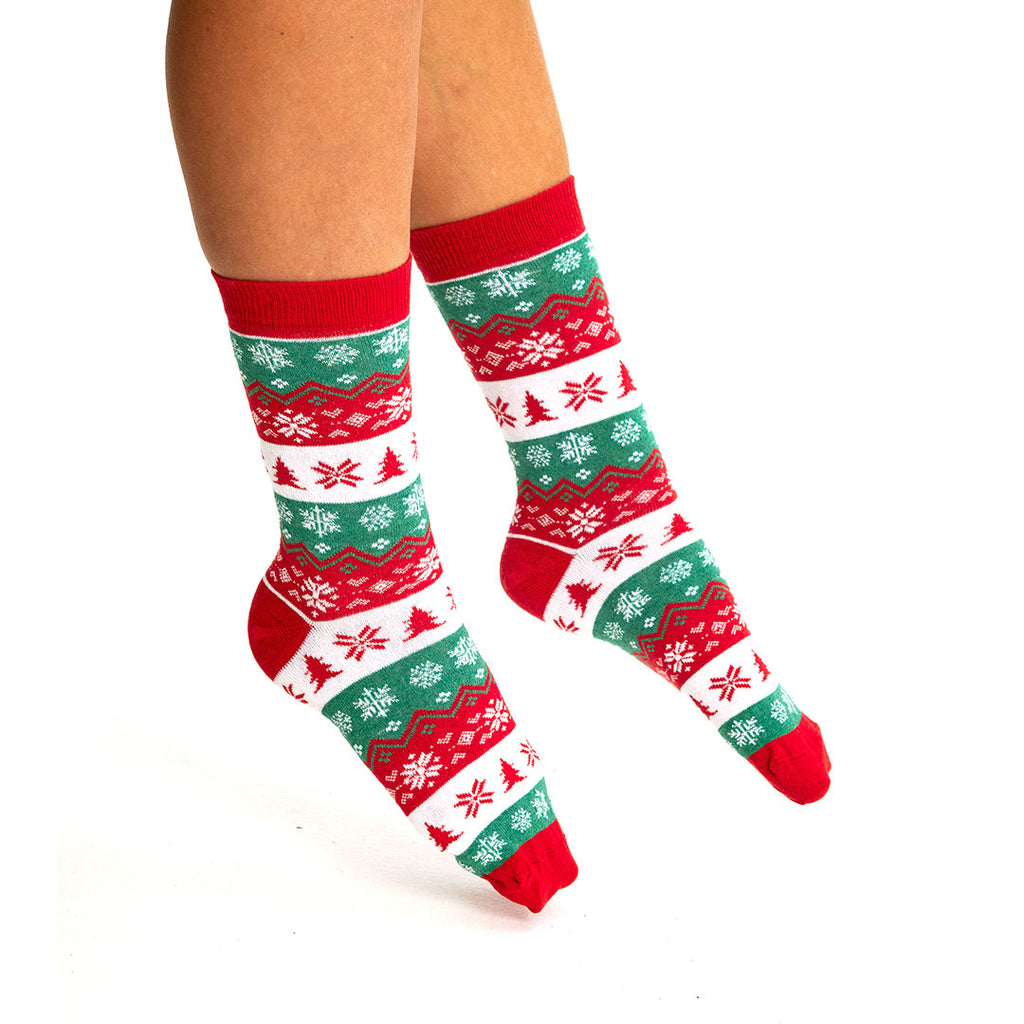 Green, Red and White Unisex Christmas Socks Womens and Mens