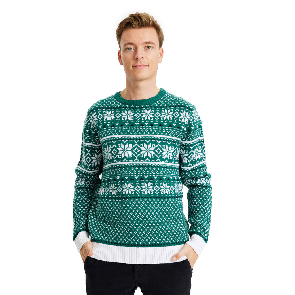 Classy Green and White Christmas Jumper Mens