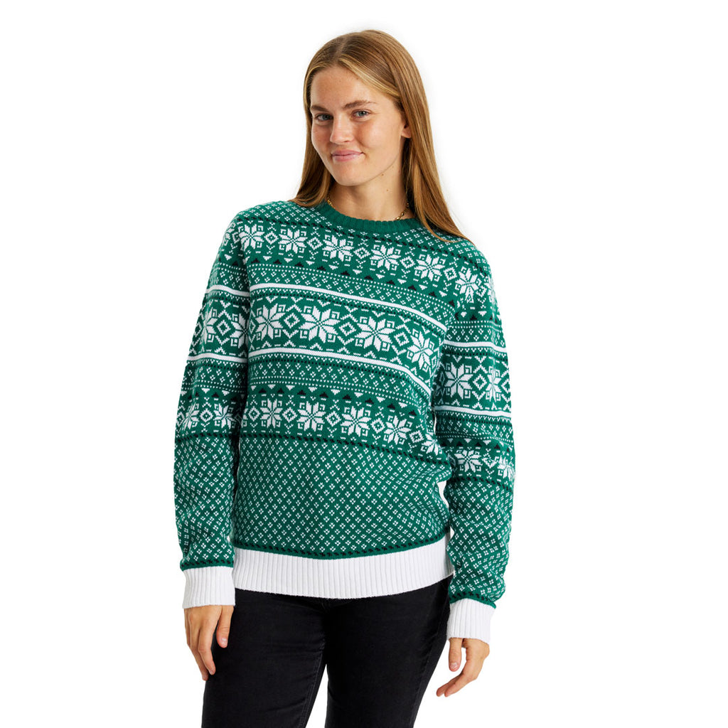Classy Green and White Christmas Jumper Womens
