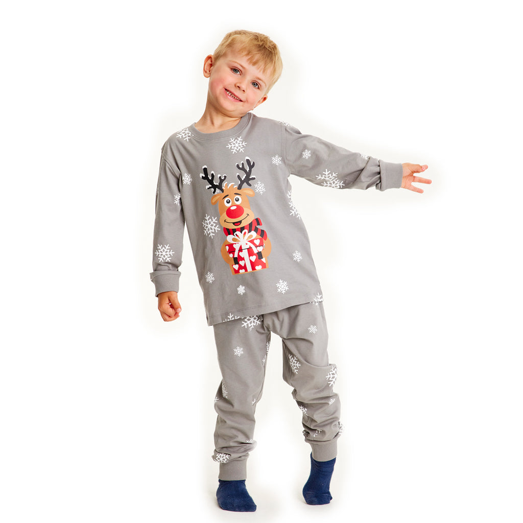 Grey Christmas Pyjama for Family with Rudolph the Reindeer Kids