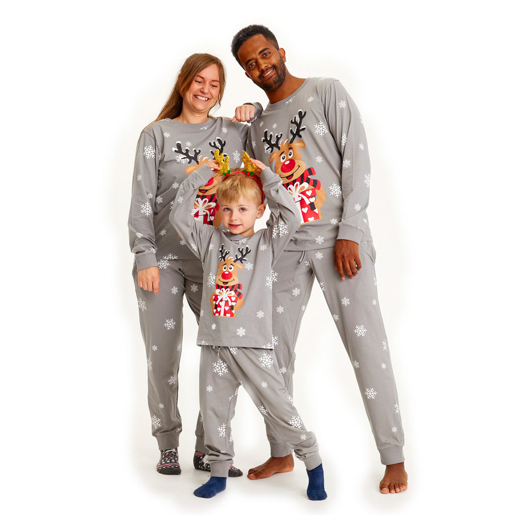 Grey Christmas Pyjama for Family with Rudolph the Reindeer