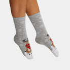 Grey Christmas Socks Unisex Cute Reindeers Womens and Mens