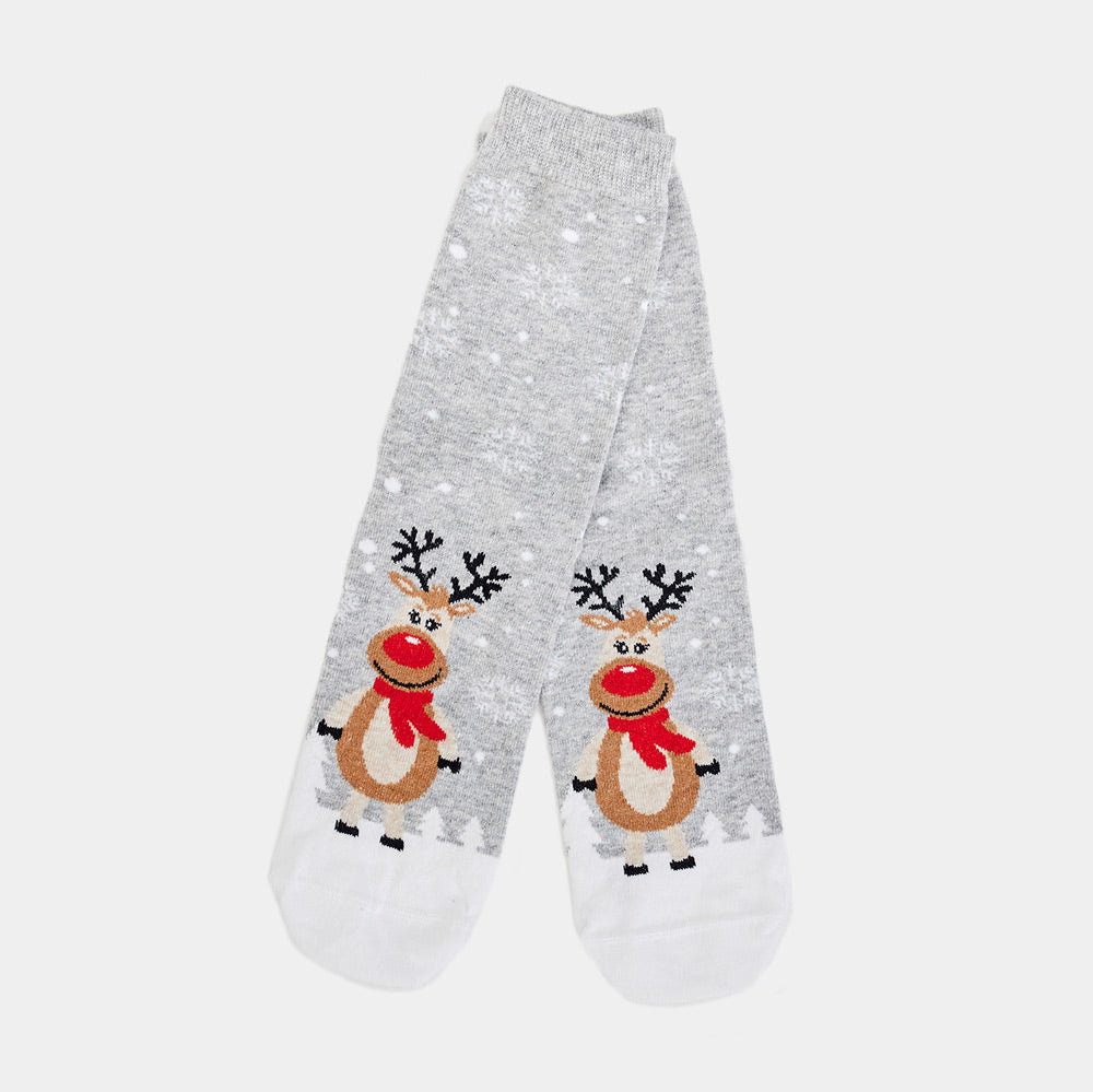 Grey Christmas Socks Unisex Cute Reindeers