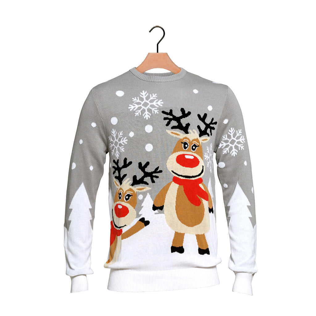 Grey Organic Cotton Boys and Girls Christmas Jumper with Cute Reindeers