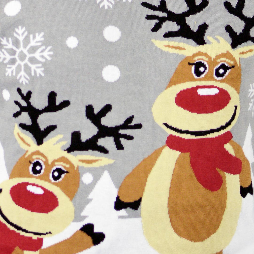 Grey Organic Cotton Cute Reindeers Christmas Jumper Detail