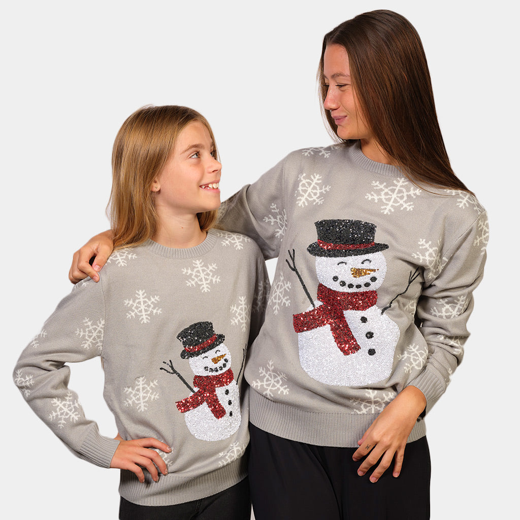 Womens Grey Sequins Christmas Jumper with Snowman