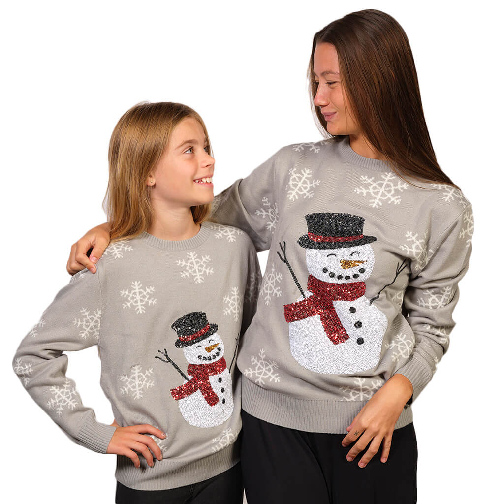 Womens Grey Sequins Christmas Jumper with Snowman