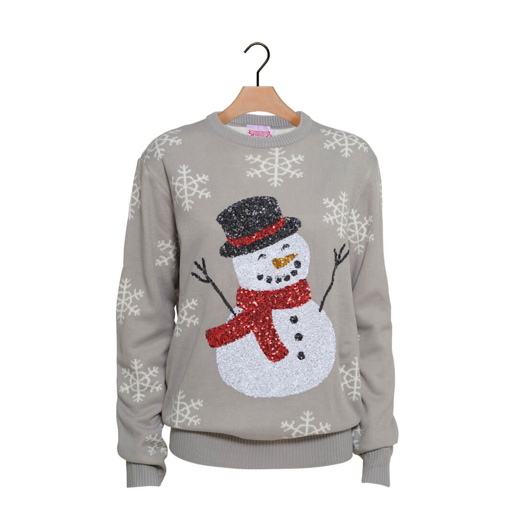 Grey Sequins Christmas Jumper with Snowman