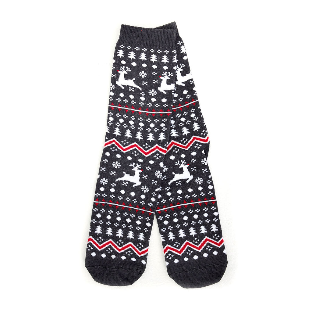Grey Unisex Christmas Socks with Reindeers and Trees