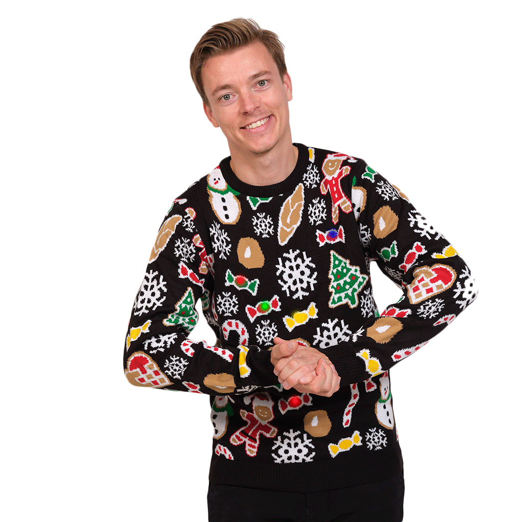 Mens LED light-up Christmas Jumper with Christmas Motifs